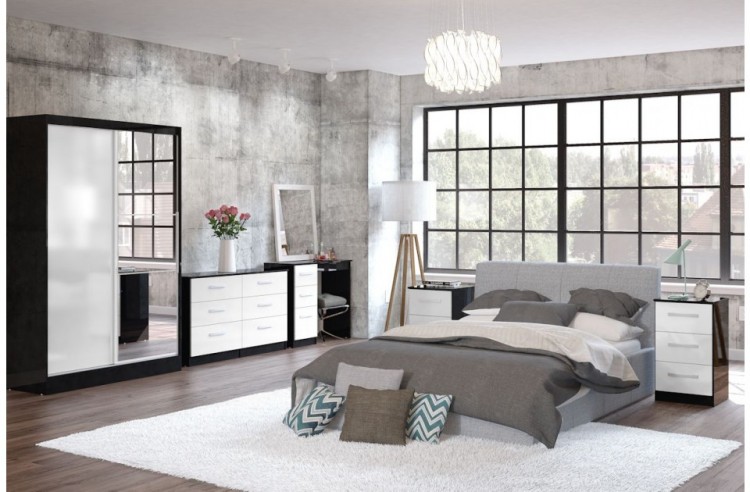 birlea lynx black with white gloss 6 drawer wide chest of drawers by