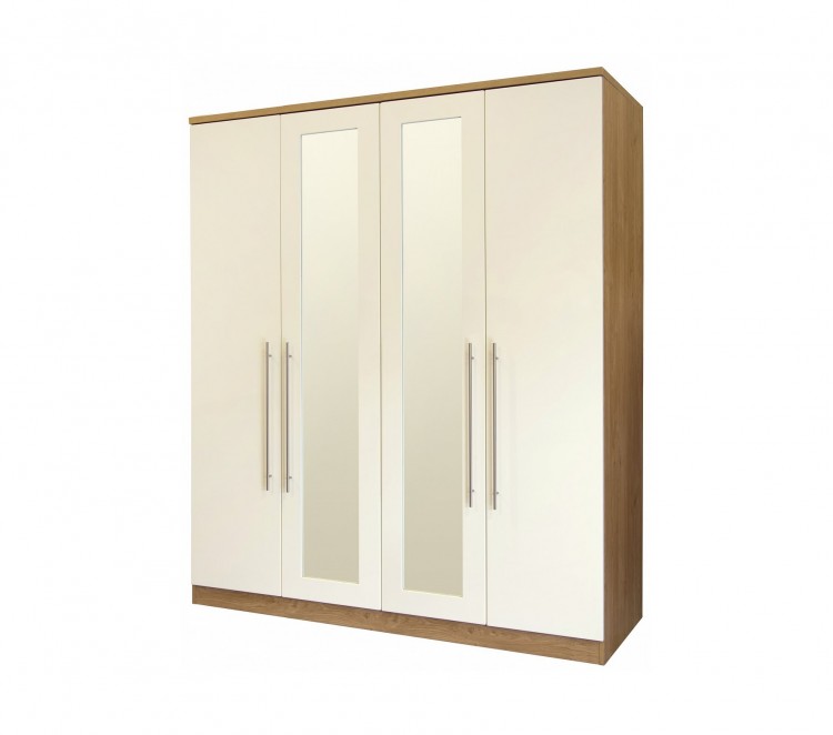 GFW Keswick 4 Door Cream Gloss Wardrobe With Mirrors by GFW