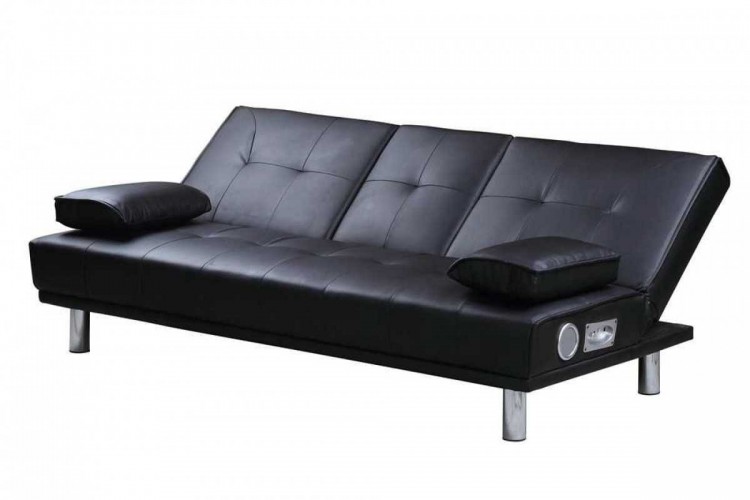 Sleep Design Manhattan Black Faux Leather Sofa Bed With Bluetooth Black Faux Leather Sofa Bed With Bluetooth Speakers Sleep