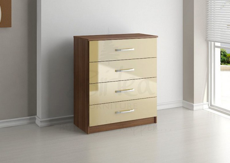Birlea Lynx Walnut With Cream Gloss 4 Drawer Chest Of