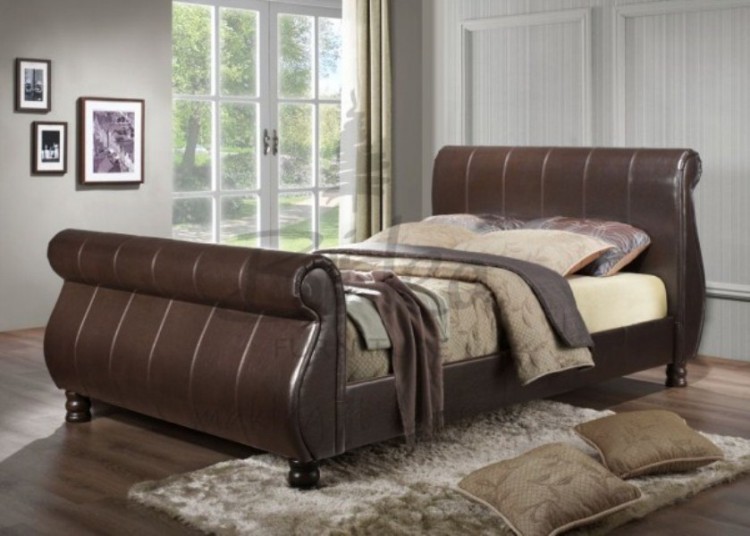 Birlea Mille 5ft Kingsize Brown Faux Leather Sleigh Bed By Birlea Mille Brown 5ft Kingsize Faux Leather Bed Frame