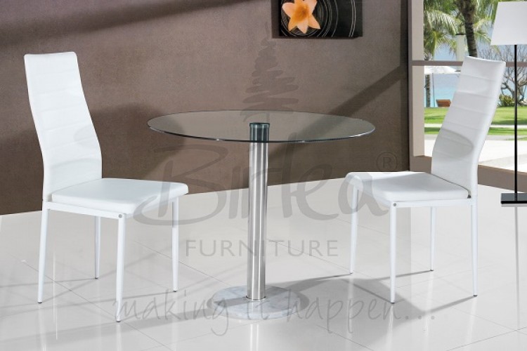 Birlea Romford Glass Dining Table Set with Two Chairs - White by Birlea Birlea Romford Glass Dining Table Set with Two Chairs - White by Birlea