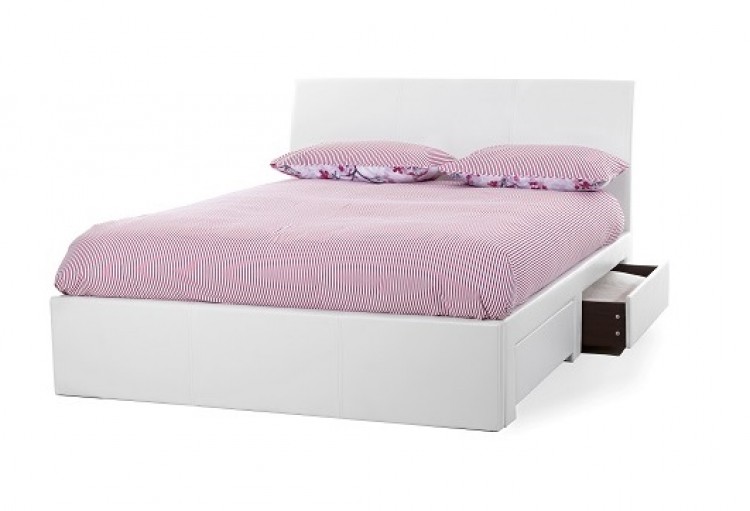 Serene Anzio 4ft Small Double White Faux Leather Bed Frame with 2