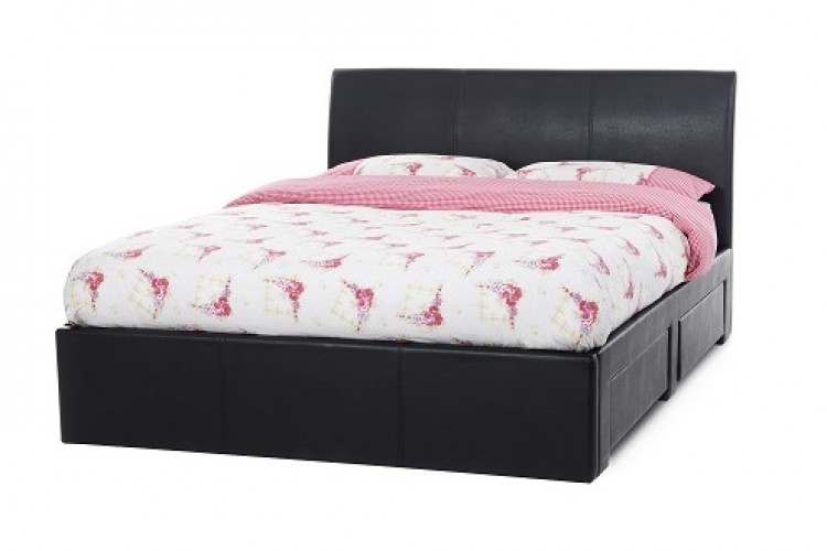 Serene Anzio 6ft Super King Size Black Faux Leather Bed Frame With 2 Serene Anzio 6ft Super King Size Black Faux Leather Bed Frame With 2 Drawers