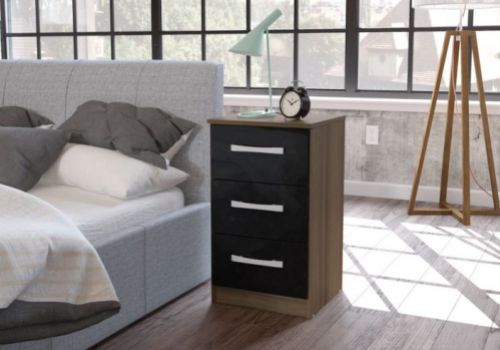 Birlea Lynx Walnut With Black Gloss 3 Drawer Bedside