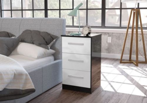 Birlea Lynx Black with White Gloss 3 Drawer Bedside