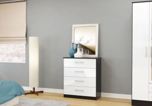 Birlea Lynx Black with White Gloss 4 Drawer Chest of Drawers