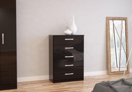 Birlea Lynx Black Gloss 5 Drawer Chest of Drawers