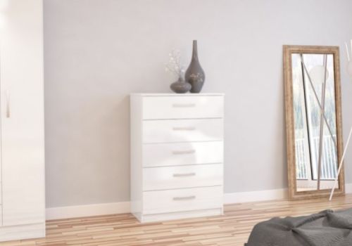 Birlea Lynx White Gloss 5 Drawer Chest of Drawers