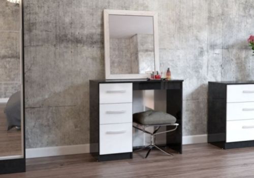 Birlea Lynx Black with White Gloss 3 Drawer Single Pedestal Dressing Table