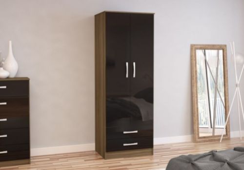 Birlea Lynx Walnut with Black Gloss 2 Door Combi Robe