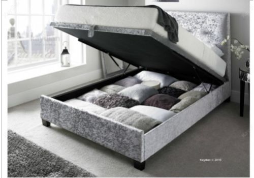 Kaydian Walkworth 4ft6 Double Silver Velvet Fabric Ottoman Storage Bed
