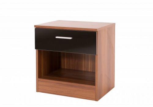 GFW Ottawa 1 Drawer Bedside in Walnut and Black Gloss