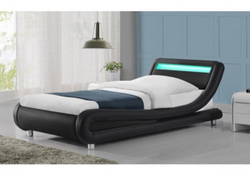 Sleep Design Barcelona 3ft Single Black Faux Leather Bed Frame With LED Lights