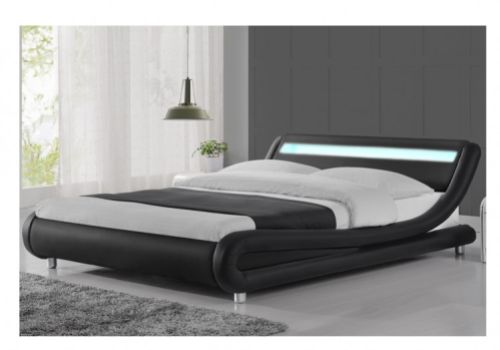 Sleep Design Barcelona 5ft Kingsize Black Faux Leather Bed Frame With LED Lights