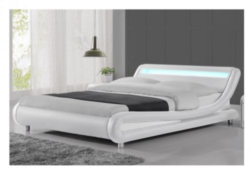 Sleep Design Barcelona 5ft Kingsize White Faux Leather Bed Frame With LED Lights