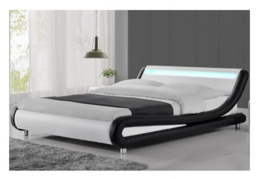 Sleep Design Barcelona 4ft6 Double Black And White Faux Leather Bed Frame With LED Lights