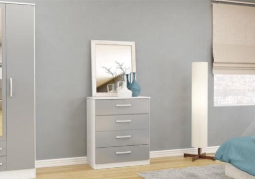 Birlea Lynx White With Grey Gloss 4 Drawer Chest of Drawers