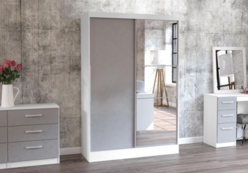 Birlea Lynx White With Grey Gloss Sliding Door Wardrobe with Mirror