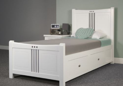 Sweet Dreams Lewis 4ft6 Double Bed Frame With Drawers In White With Grey Stripes