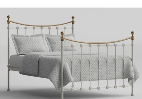 OBC Carrick 5ft Kingsize White With Brass Metal Headboard