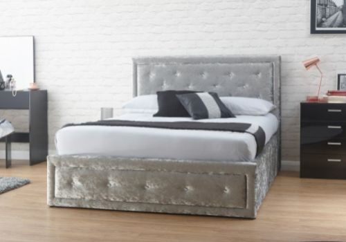 GFW Hollywood 4ft6 Double Silver Crushed Velvet Ottoman Lift Bed Frame