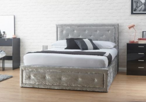 GFW Hollywood 5ft Kingsize Silver Crushed Velvet Ottoman Lift Bed Frame