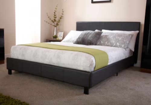 GFW Bed In A Box 5ft Kingsize Black Faux Leather Bed Frame