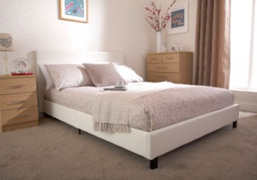 GFW Bed In A Box 4ft Small Double White Faux Leather Bed Frame