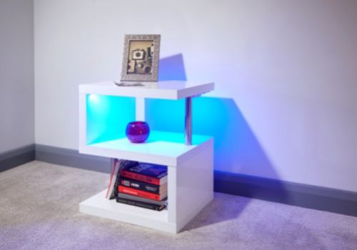 GFW Polar White Gloss LED Side Table