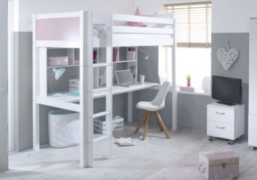 Thuka Nordic Highsleeper Bed 2 With Rose Coloured End Panels And Long Desk