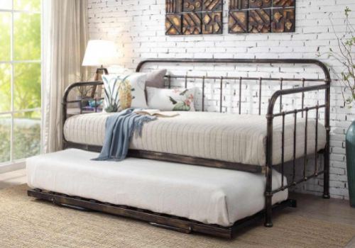 Sleep Design Harlow 3ft Single Antique Bronze Finish Metal Day Bed And Trundle