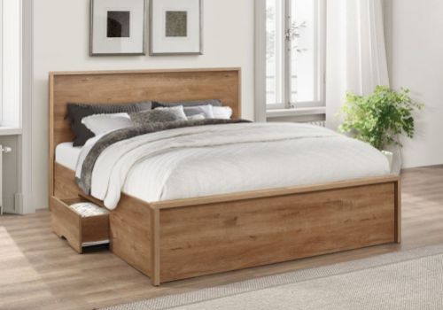 Birlea Stockwell 4ft Small Double Oak Finish Wooden Bed Frame With Drawers