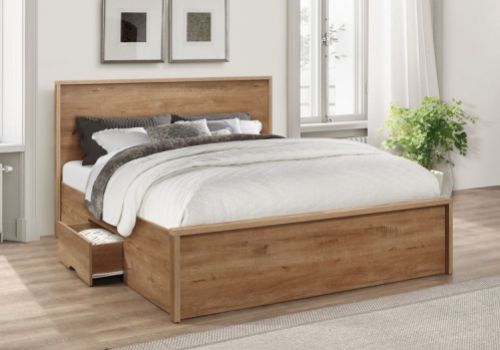 Birlea Stockwell 4ft6 Double Oak Finish Wooden Bed Frame With Drawers