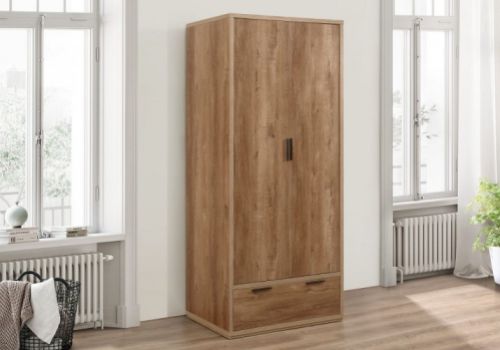 Birlea Stockwell Oak Finish 2 Door 1 Drawer Wardrobe