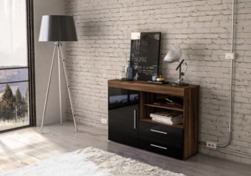 Birlea Edgeware 1 Door 2 Drawer Sideboard In Walnut And Black