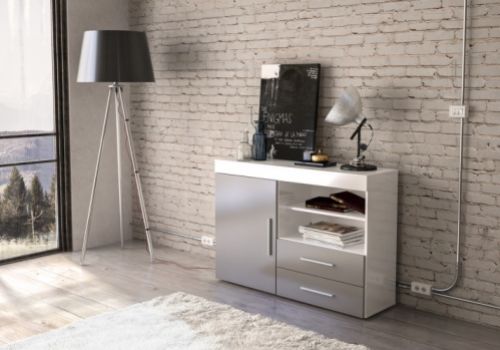 Birlea Edgeware 1 Door 2 Drawer Sideboard In White And Grey