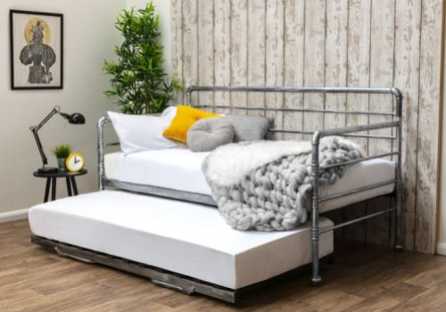Sleep Design Banbury 3ft Single Silver Finish Metal Day Bed Frame And Trundle
