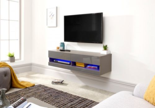 GFW Galicia Grey Gloss LED TV Unit 120cm