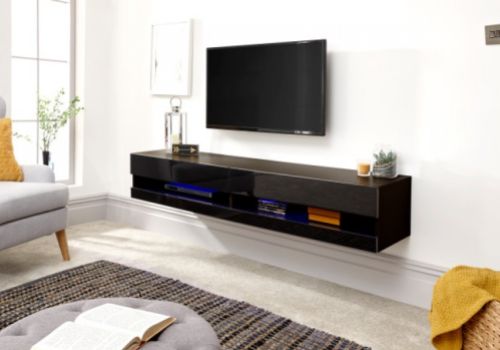 GFW Galicia Black Gloss LED TV Unit 180cm