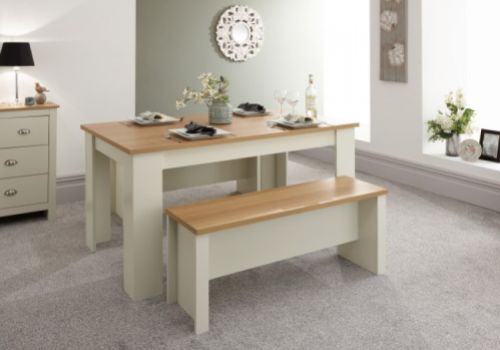 GFW Lancaster 150cm Dining Table with Benches in Cream