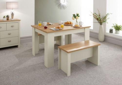 GFW Lancaster 120cm Dining Table with Benches in Cream