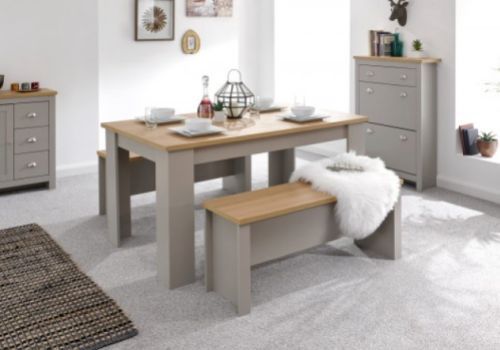 GFW Lancaster 150cm Dining Table with Benches in Grey