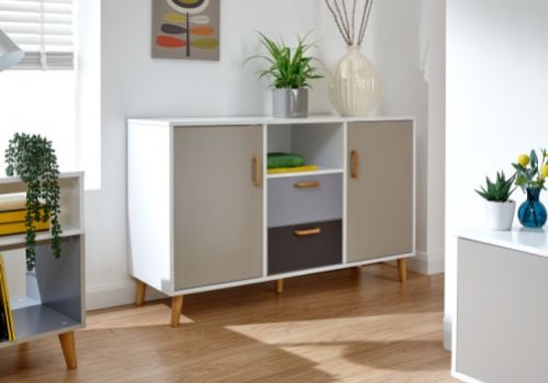 GFW Delta Large Sideboard in White and Grey