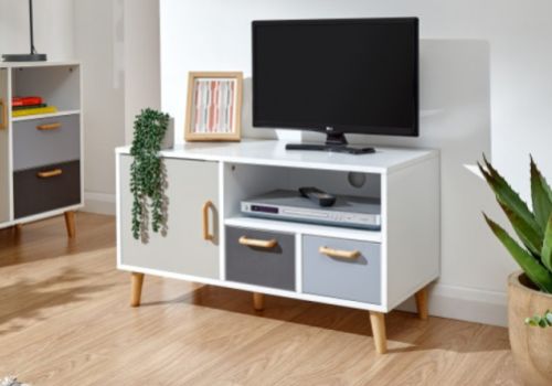 GFW Delta Small TV Unit in White and Grey