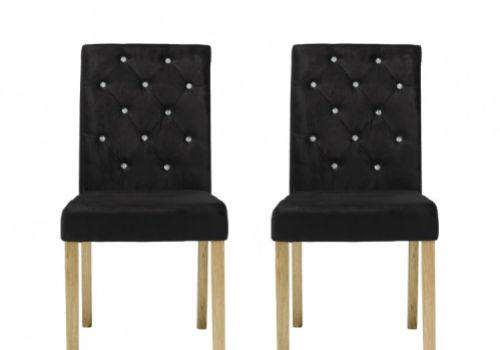 LPD Paris Pair Of Black Velvet Fabric Dining Chairs