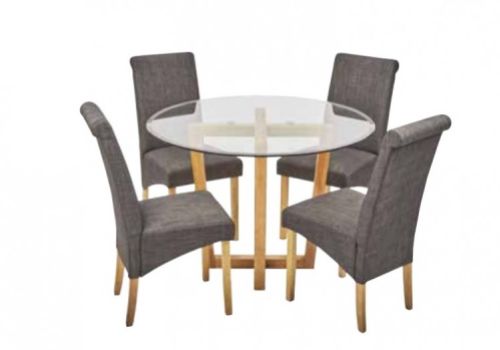 LPD Valencia Glass Dining Set With 4 Amelia Chairs In Grey