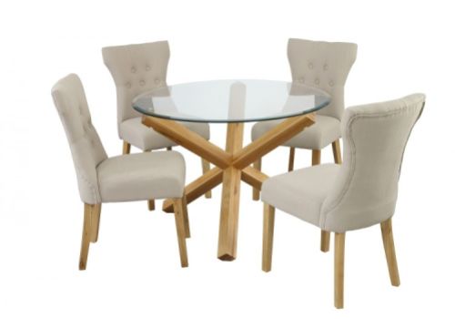 LPD Oporto Medium Size Dining Table Set With 4 Naples Beige Chairs