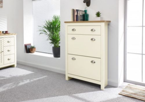 GFW Lancaster 2 Door 1 Drawer Shoe Cabinet in Cream