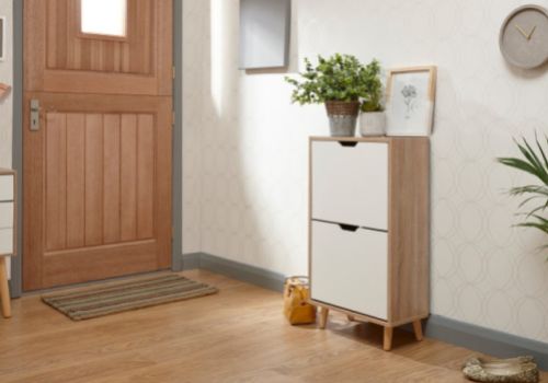 GFW Stockholm Two Tier Shoe Cabinet White Oak Effect